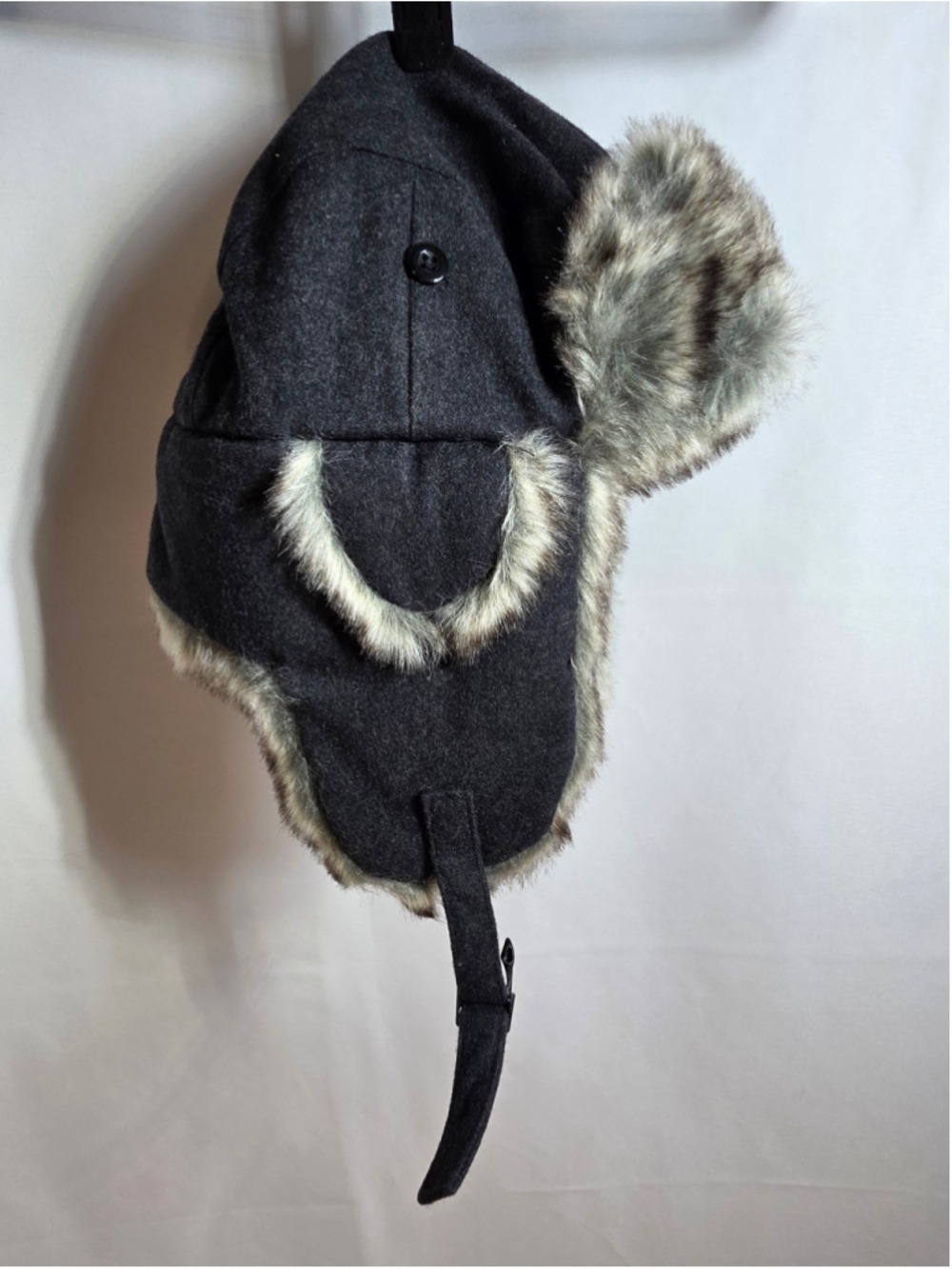 Chaos Trapper Hat Black Grey Faux Fur Lined One Size